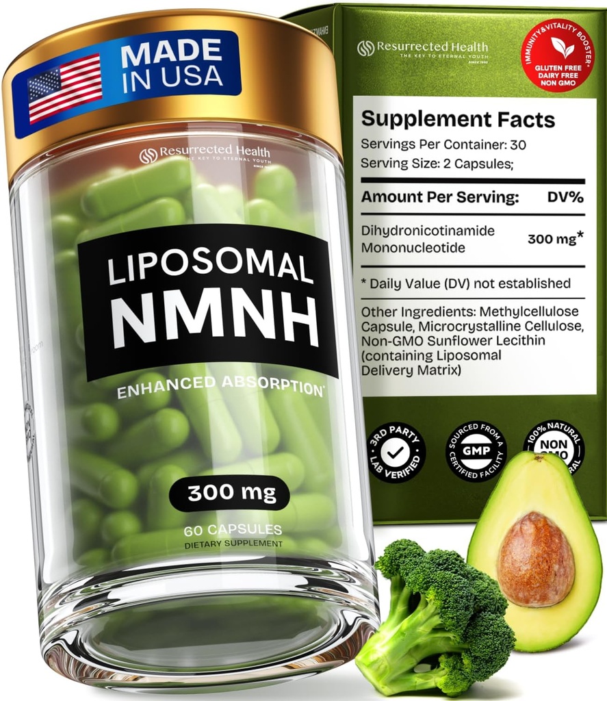 Liposomal NMNH Supplement (Dihydronicotinamid Mononucleotid) - høj renhed NAD for Anti Aging, Energy, Focus - Pure NMNH Organic 60 Kapsler - 300mg