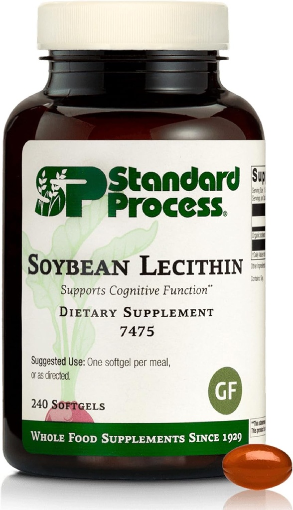 Standard Process Soybean Lecithin - Brain Health Support - Nutritional Whole Food- Based Supplement med essentielle fedtsyrer fra Soybean Lecithin - 240 Softgels