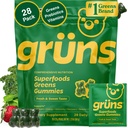 Gruns Voksen Super Green Multivitamin Gummies, Superfood Gummy Vitaminer for kvinder og mænd med Spirulina, Chlorella, Adaptogens & Prebiotic Fiber for fordøjelsessygdomme (28 Greve)