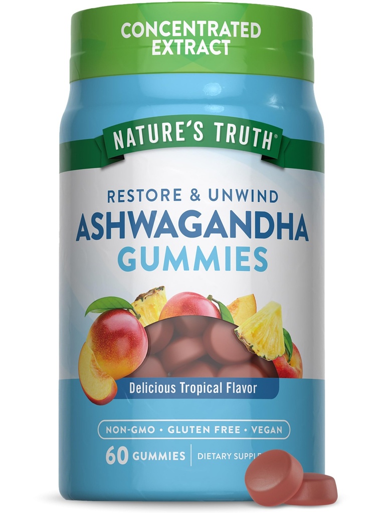 Nature 's Truth Ashwagandha Gummies against 124; 60 Greve # 124; Tropical Flavor # 124; Vegan, Non- GMO, & Gluten Free Supplement