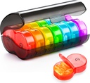 Yaklim Pill Organizer 2 gange om dagen, Ugentlig Pill Box AM PM, Black Privacy Protection Daily Medicine Pill Organizer med store BPA Free Pill sag for Holding Vitaminer, fiskeolier, Kosttilskud (Rainbow)