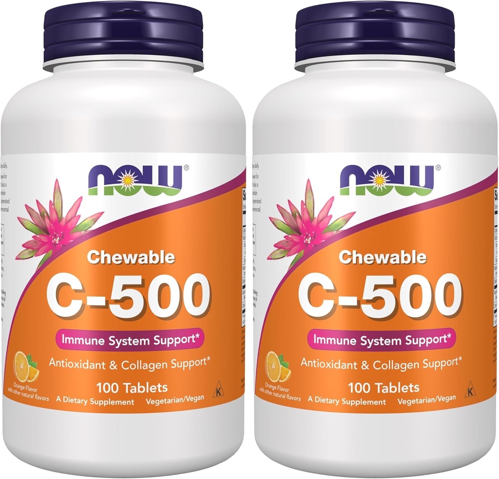 Now Supplements, Vitamin C- 500, Antioxidant Protection *, Orange Juice Flavor, 100 Chewable Lozenges (pakke med 2)
