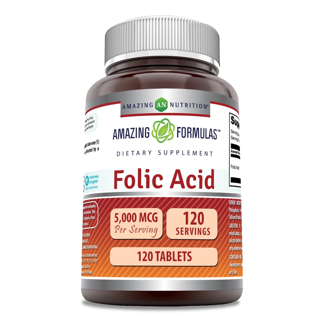 Amazing formulas folinsyre (vitamin B9) Supplement Note 124; 5000 Mcg pr Serving