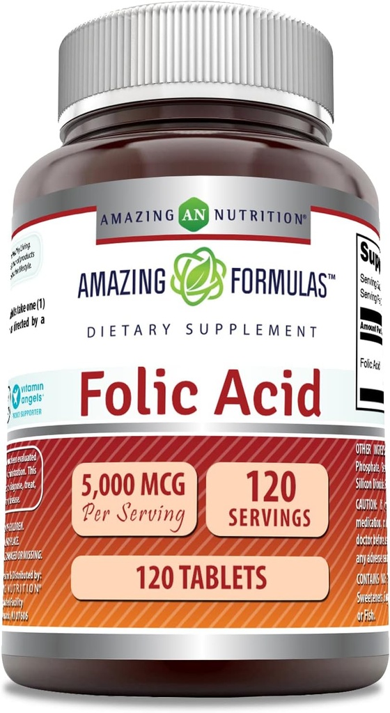 Amazing formulas folinsyre (vitamin B9) Supplement Note 124; 5000 Mcg pr Serving