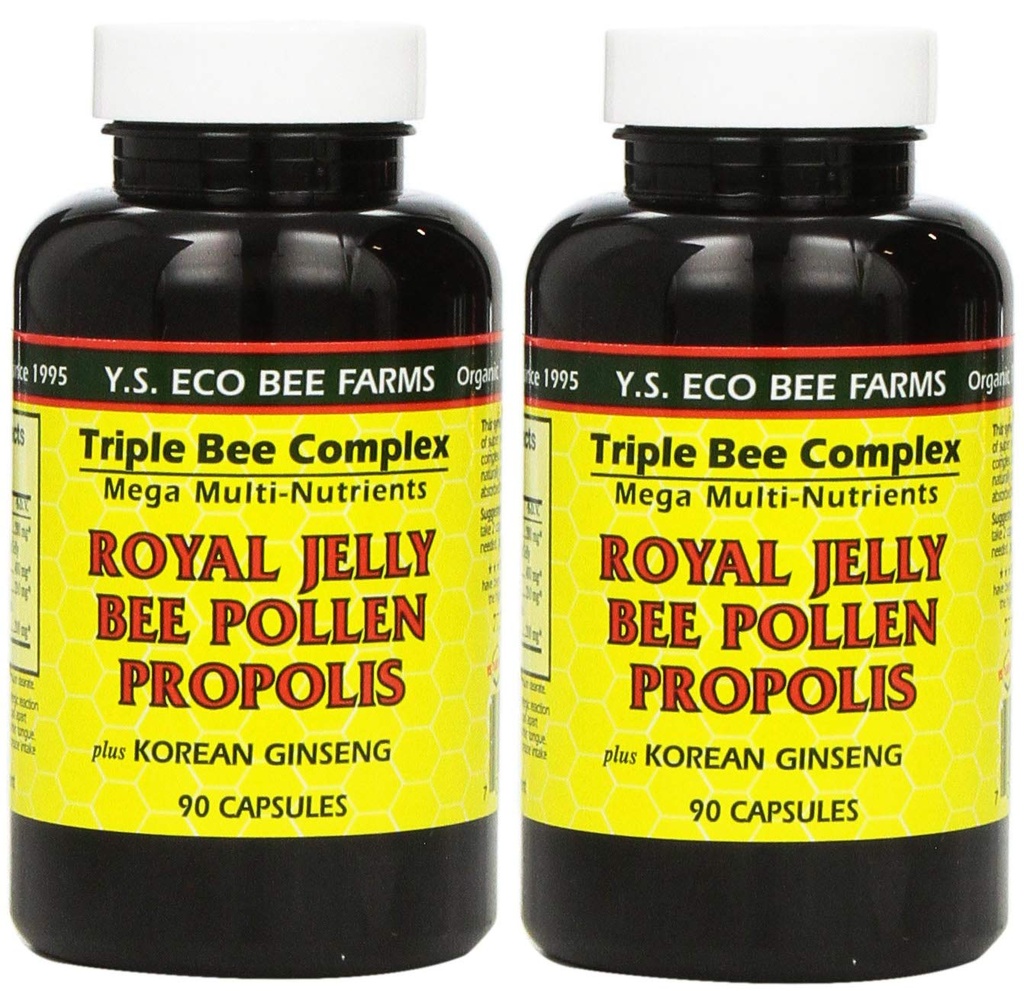 YS Eco Bee Farms, Royal Jelly Bee Pollen Propolis plus koreansk Ginseng, 90 Kapsler (2Pack)