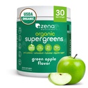 Zena Nutrition Organic Super Green Powder, 70 + Superfoods, 0 Sugar, 3G Fiber, Spirulina, Chlorella, svampe, Prebiotika / Probiotika, fordøjelige enzymer til Gut Health, Green Apple, 30 Servere