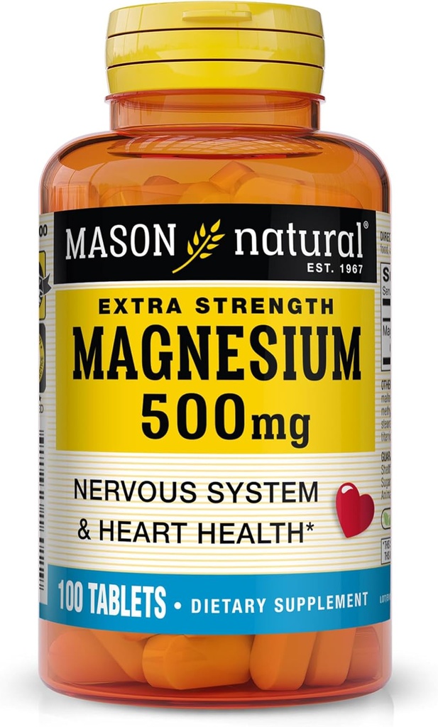 Mason Natural Magnesium 500 mg Extra Strength, 100, Day Supply, 1 Pack