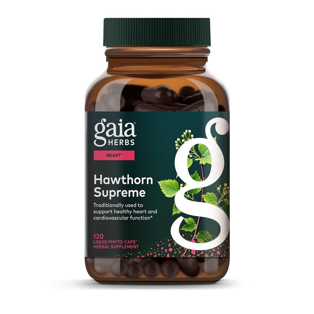 Gaia Herbs Hawthorn Supreme - Hawthorn Berry supplement - med urter Traditionelt bruges til at støtte hjerte sundhed * - 120 Vegan flydende Phyto- kapsler (60-dages forsyning)