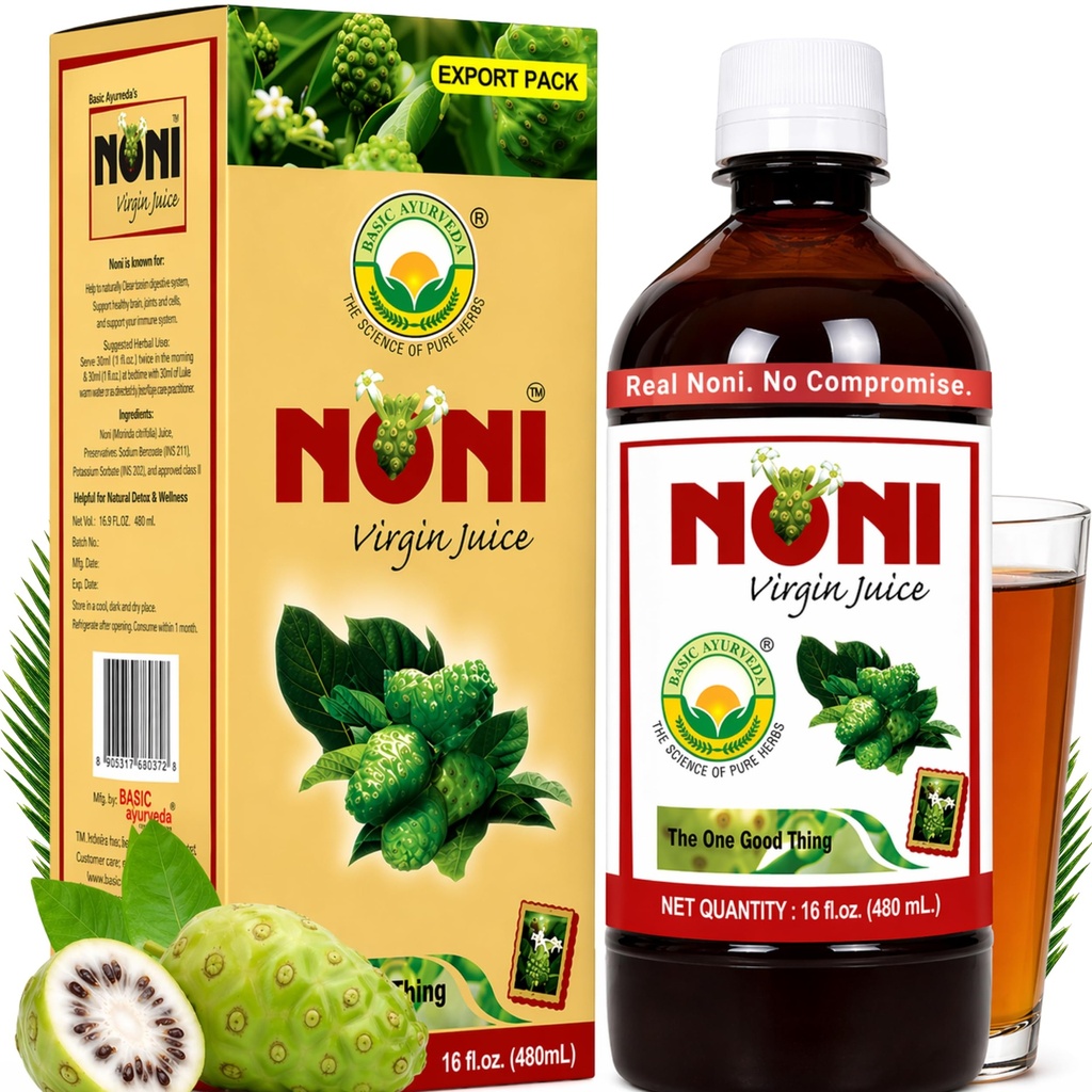 BASIC AYURVEDA Noni Virgin Fruit Juice Name 124; 16.23 Fl Oz (480ml)