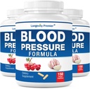[3- Flaske X 150 Caps] Longevity Blood Pressure Formel - Videnskabeligt formuleret med Hawthorn & 12 + Kvalitet Natururter