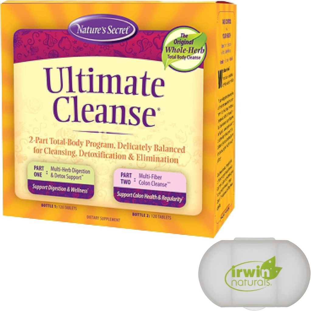 Nature 's Secret 7 Day Ultimate Cleanse - 2 Part Total Body Cleanse fremmer sund fordøjelse & Elimination med Multi- Herb Detox Blend & Multi- Fiber Colon Cleanse, 240 tabletter, med en pillekasse