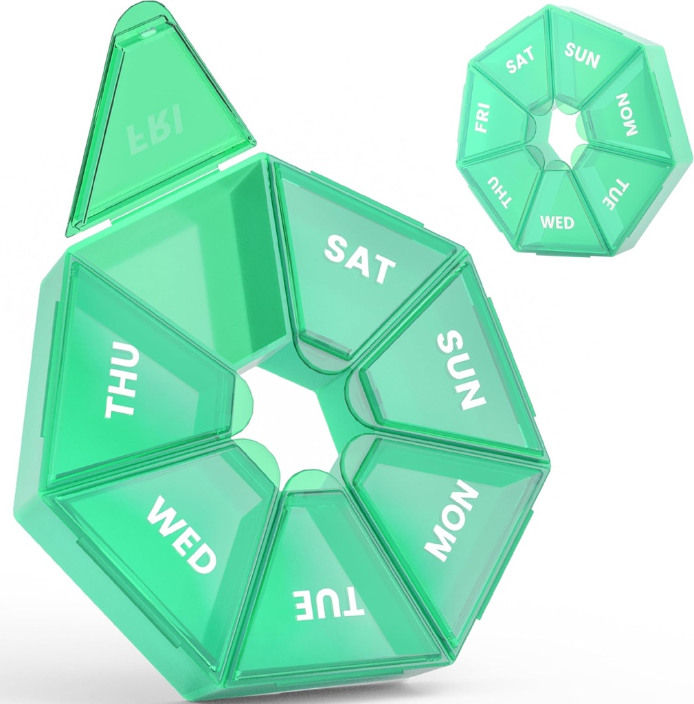 Ugentlig Pill Organizer, 2 Pack Portable Pill Box Medicine case 6 Farver (Seven Day) Ny udgave af Vitamin / Fish Oil / Pills / Supplements- Gigt Friendly (Cyan)