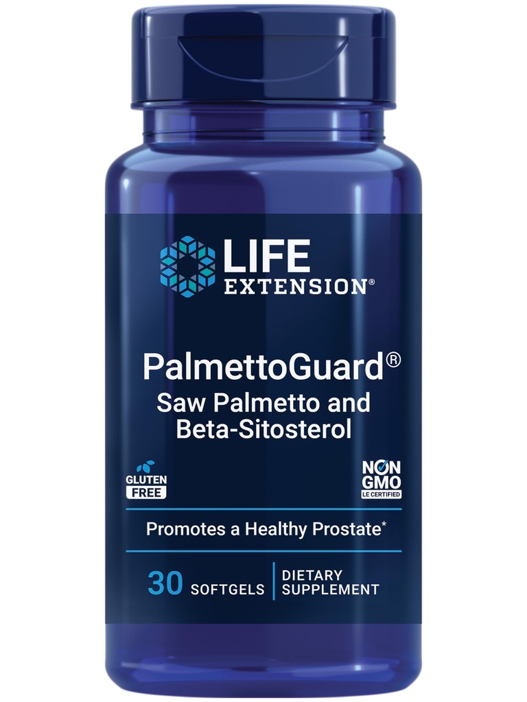 Life Extension PalmettoGuard Saw Palmetto & Beta- sitosterol - Understøtter sund prostata funktion & Hormone Metabolisme Sundhed - Kosttilskud til mænd - Gluten- fri, ikke-GMO - 30 bløddele