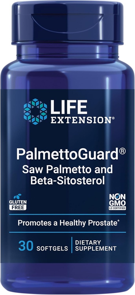 Life Extension PalmettoGuard Saw Palmetto & Beta- sitosterol - Understøtter sund prostata funktion & Hormone Metabolisme Sundhed - Kosttilskud til mænd - Gluten- fri, ikke-GMO - 30 bløddele