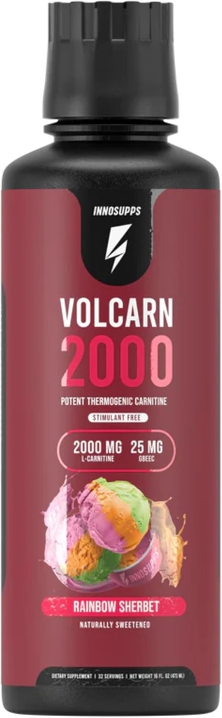 InnoSupps Volcarn 2000 - L- CARNITINE Advanced Energy Liquid 124; ATP Enhancer med GBEEC Beeg 124; øger energi, forbedrer fokus, koffein fri, ingen kunstige sødestoffer