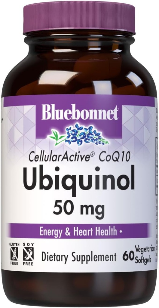 Bluebonnet Nutrition Cellular Active CoQ10 Ubiquinol 50 mg Vegetarisk Softgel, Heart Health & Cellular Health, Ubiquinol fra Kaneka, Non GMO, Gluten Free, Soy Free, Milk Free, 60 Vegetarisk Softgel