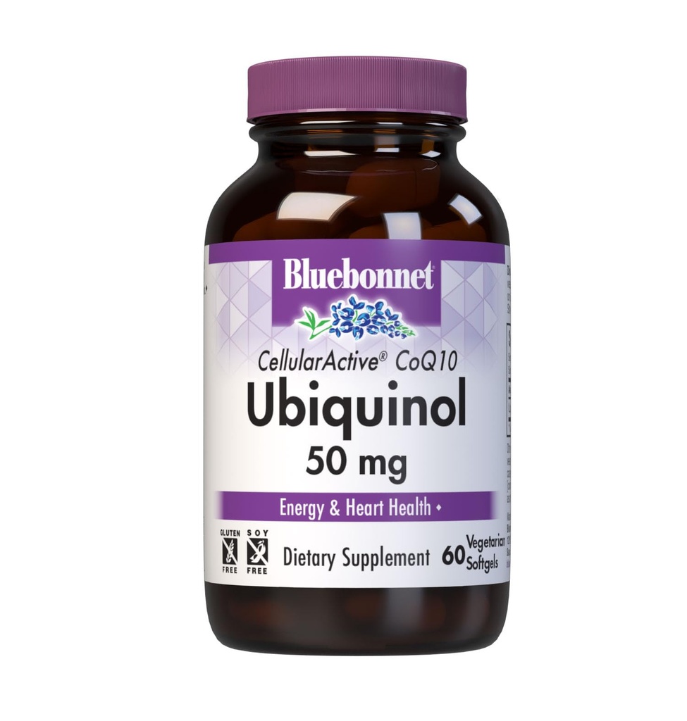 Bluebonnet Nutrition Cellular Active CoQ10 Ubiquinol 50 mg Vegetarisk Softgel, Heart Health & Cellular Health, Ubiquinol fra Kaneka, Non GMO, Gluten Free, Soy Free, Milk Free, 60 Vegetarisk Softgel