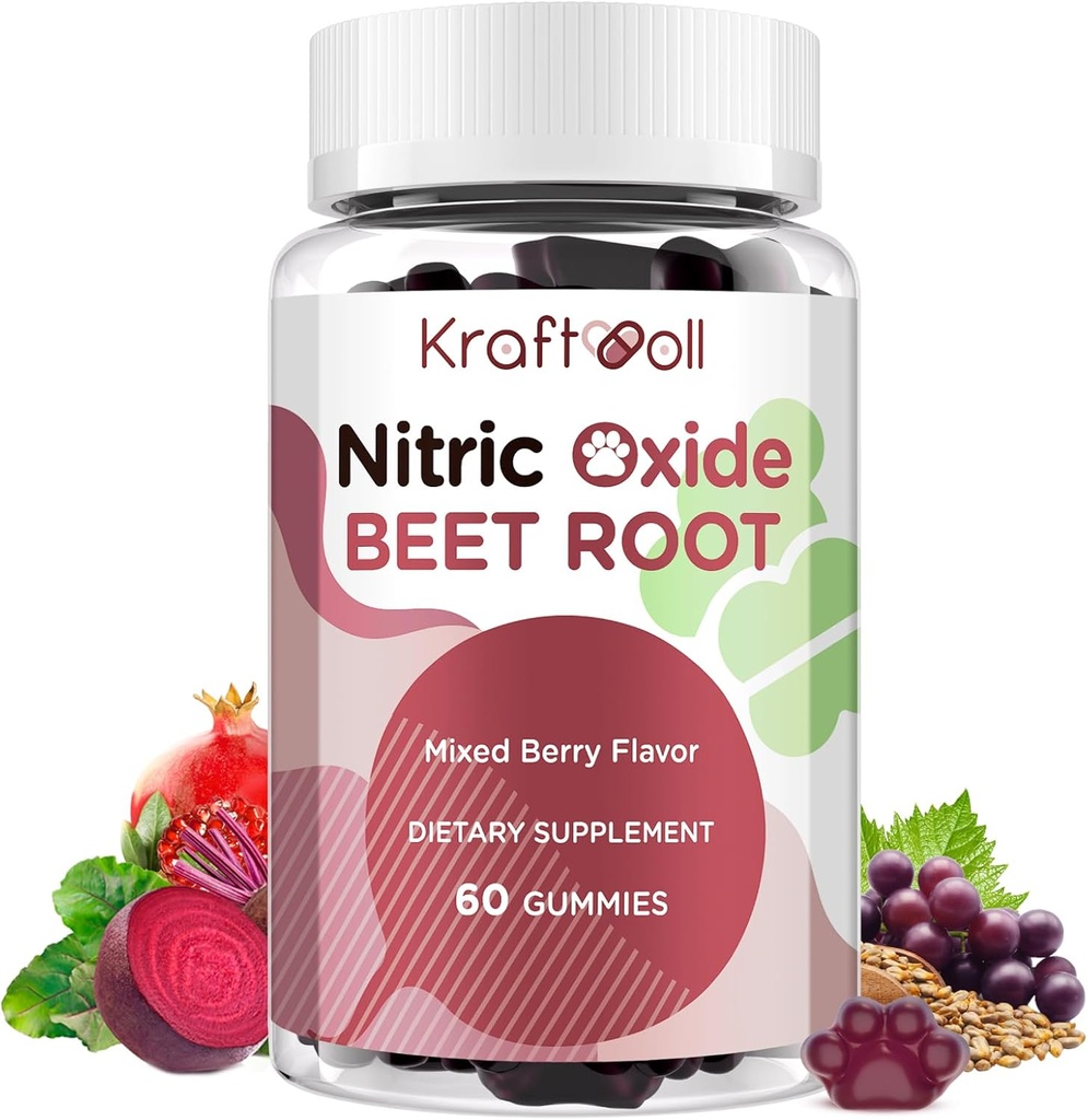 Root Gummies 6000mg - Nitrooxid Booster med Grape Seed, Pomegranat, Vitaminer C & B12 - Nitrooxid Kosttilskud til mænd - Blandet Berry Flavor - 60 Gummies