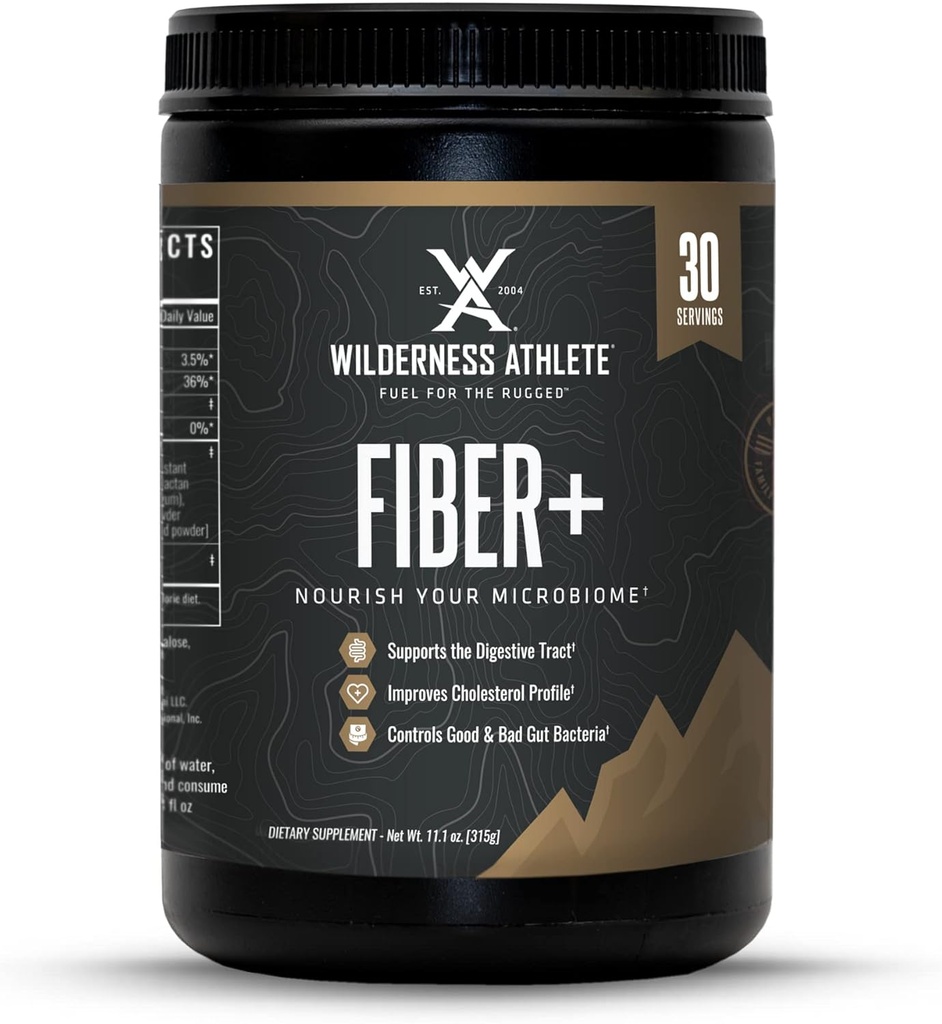 Wilderness Atlete Fiber + Tex124; Opløselig & Uopløselig Fiber supplement til kvinder & mænd - Prebiotic Fiber pulver til fordøjelsesstøtte - Daglig drik mix - Kosttilskud pulver Unflavored