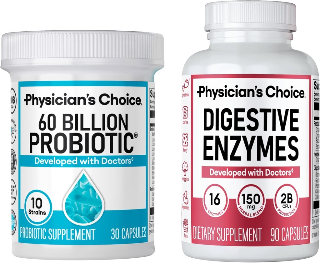 Lægens CHOICE - Optimal Gut Health Bundle: 60 Millioner Probiotika + fordøjelsesenzymer 90ct til fordøjelseskomfort og immunforsvar