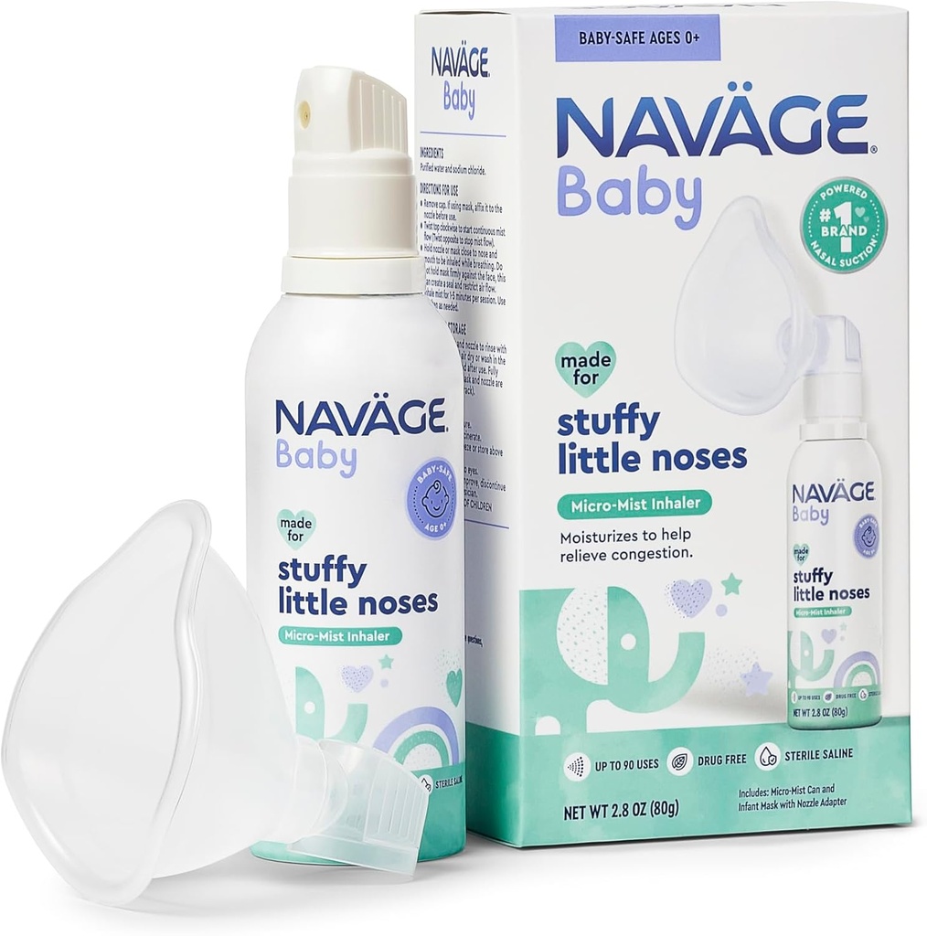 Navage Baby micro- Mist Saline Inhaler - Saline Nasal Spray til kongestion Relief - Pediatrician Udtalelse Baby Nasal Spray w / Mask & Stille, Kontinuerlig Mist (2.8 oz)