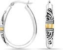 LeCalla 925 Sterling Sølv Bali- Style Hoop øreringe Lightweight Click- Top Antique Two-Tone Beaded Italiensk Bali Style Earring Hoops til kvinder