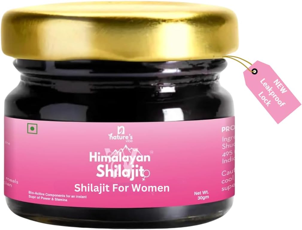 Naturens Vibe Pure Shilajit for Kvinder - Energi, Styrke, Hormonbalance for Kvinder, Guld Grade A Shilajit Resin med Ashoka, Shatavari & Chastberry - 85 + Mineraler - 60 Servering