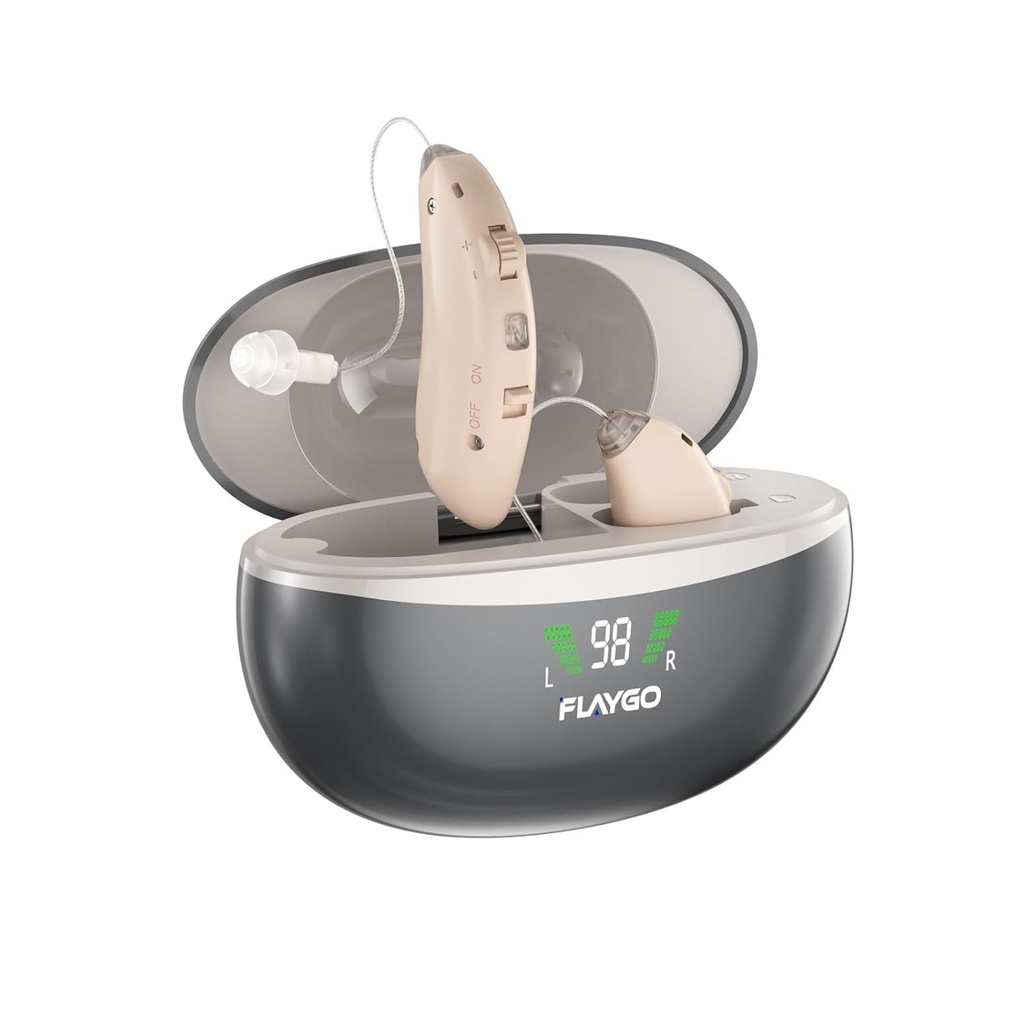 Genopladelige høreapparater til seniorernes høretab (ikke forstærkning) - Seneste 16-Channel Digital OTC hørelse støtte med Intelligent Støj Annullering, 5-Day Long- Lasting Battery, Medical- Grade Materials, Komfortable & Anti- Klip for Secure Wearing, Beige