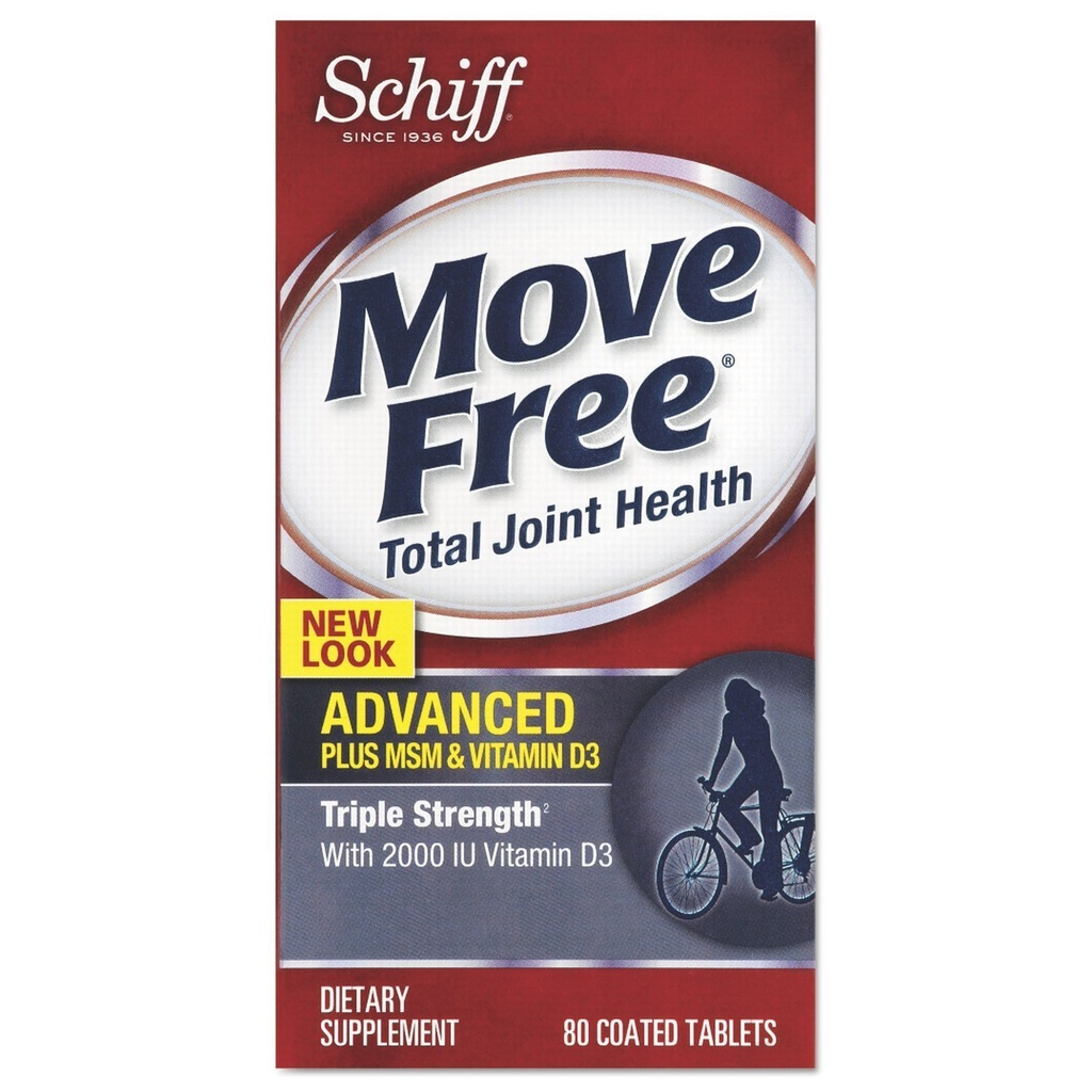 Schiff Move Free Advanced, Triple Strength Plus MSM & Vitamin D3, 80 overtrukne tabletter (Multi- Pack)