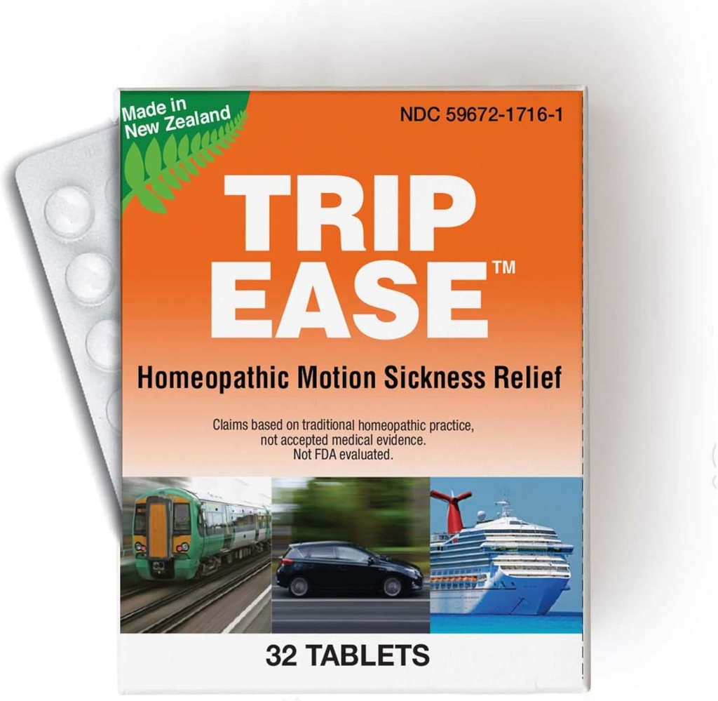 Miers Laboratories Trip Ease - Homøopatiske rejsegods, Cruise Essentials til bil, båd & fly rejser (32 tabletter)