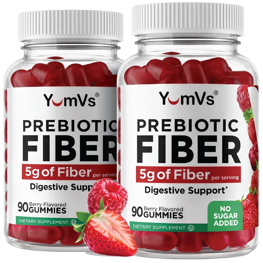 Yum- Vs - Prebiotic Fiber Gummies for adult & Kids - 5g fordøjelsesstøtte Gummy Fiber Supplement - Keto Friendly Prebiotic Daily Fiber Supplement for kvinder & mænd - Ingen sukker tilsat kostfibre (90 Tæl)