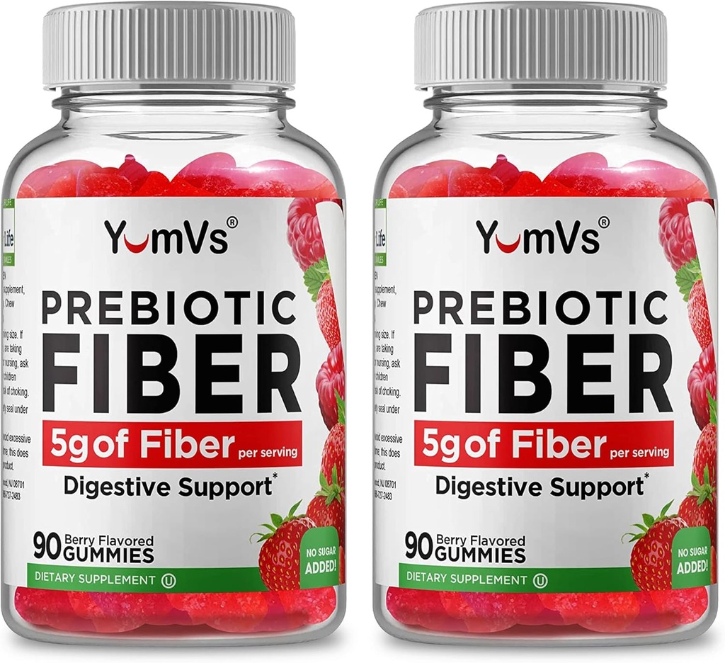 Yum- Vs - Prebiotic Fiber Gummies for adult & Kids - 5g fordøjelsesstøtte Gummy Fiber Supplement - Keto Friendly Prebiotic Daily Fiber Supplement for kvinder & mænd - Ingen sukker tilsat kostfibre (90 Tæl)