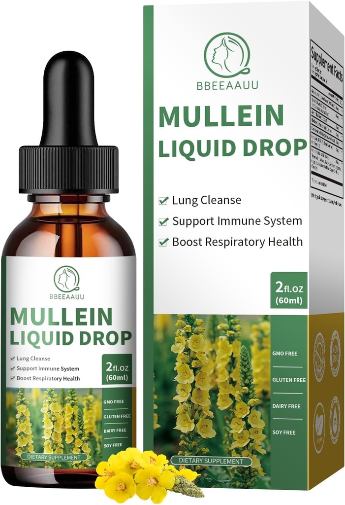 (2 Pack) Mullein dråber til lunger, 16- in-1 Mullein Leaf Extract 800MG for Lung Cleanse, Luftveje, Immunitet, med Quercetin, Marshmallow, Black Cumin Seed, Elderberry, Non- GMO, 2 Fl Oz