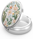 Pill Box 3 Segment Medicine Pill Case, Portable for Pocket eller Purse Pill Box Dekorative Metal Medicine Vitamin Organizer Unik gave (Floral Flower)