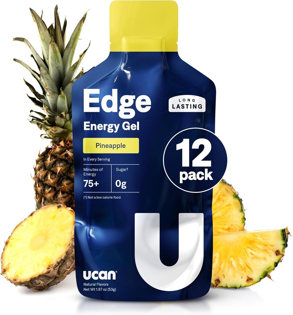 UCAN Edge Energy Gel Shots, Ananas (12, 1.87 Ounce Packets) til løb, uddannelse, træning, Fitness, Cykling, Crossfit Medic124; Sugar- Free, Vegan, & Keto Friendly Energy Supplement
