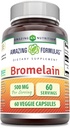 Amazing Formulas Bromelain 500mg 2400 GDU, 60 Veggie Kapsler 124; Non- GMO Note 124; Gluten Free Bromelain 124; Lavet i USA