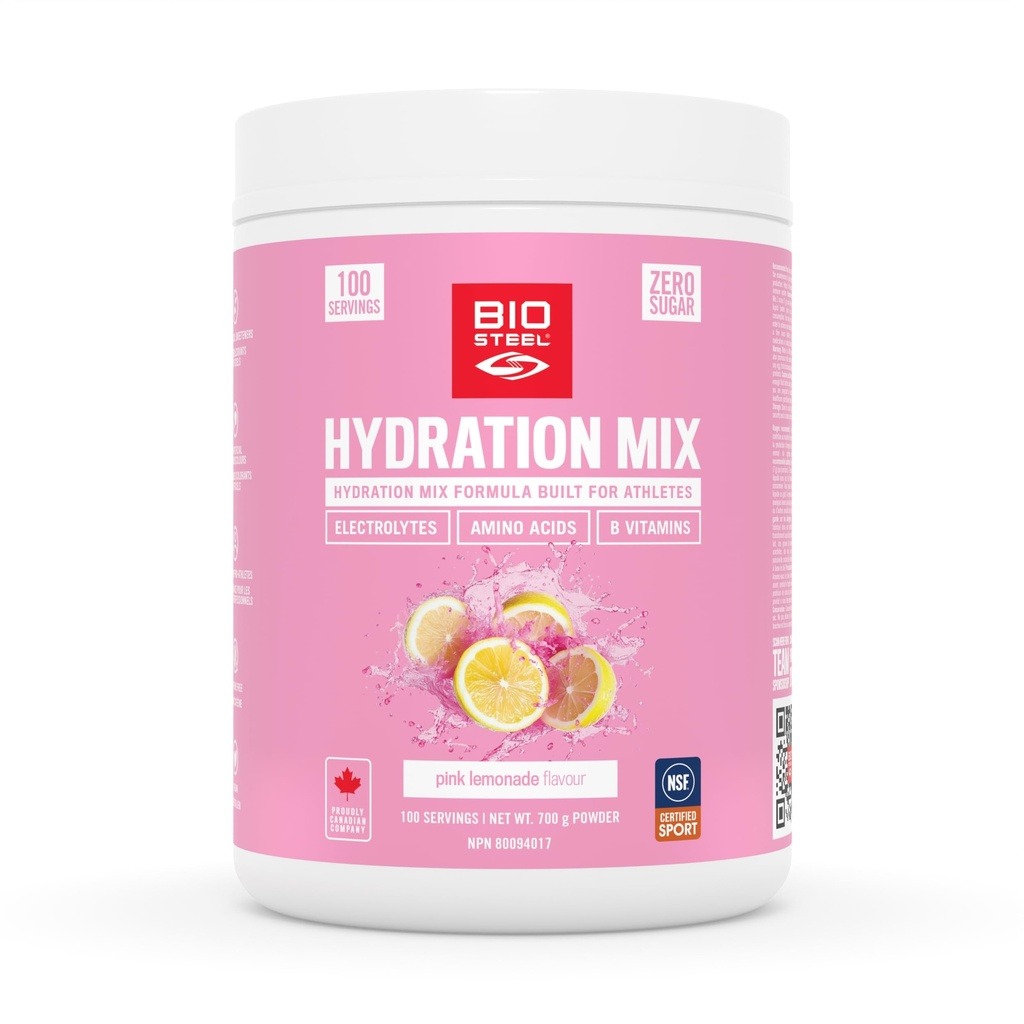 BIOSTEEL Zero Sugar Hydration Mix, Great Tasting Hydration med 5 essentielle elektrolytter, Pink Lemonade, 100 Servere pr Tub