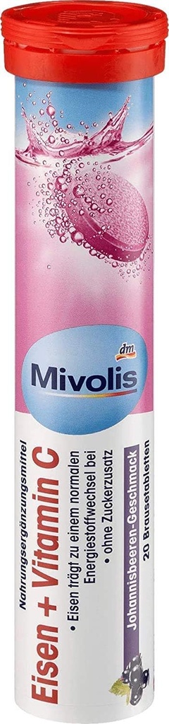 Mivolis Iron + C-vitamin brusetabletter - Kosttilskud 1 Pack x 20 stk