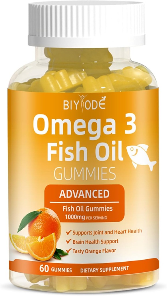 Omega-3 Fish Oil Kosttilskud: Pure 1000mg Omega-3 Gummies Support Heart Joint Eye Brain ImmunHealth 60 Gummies 30 Day Supply