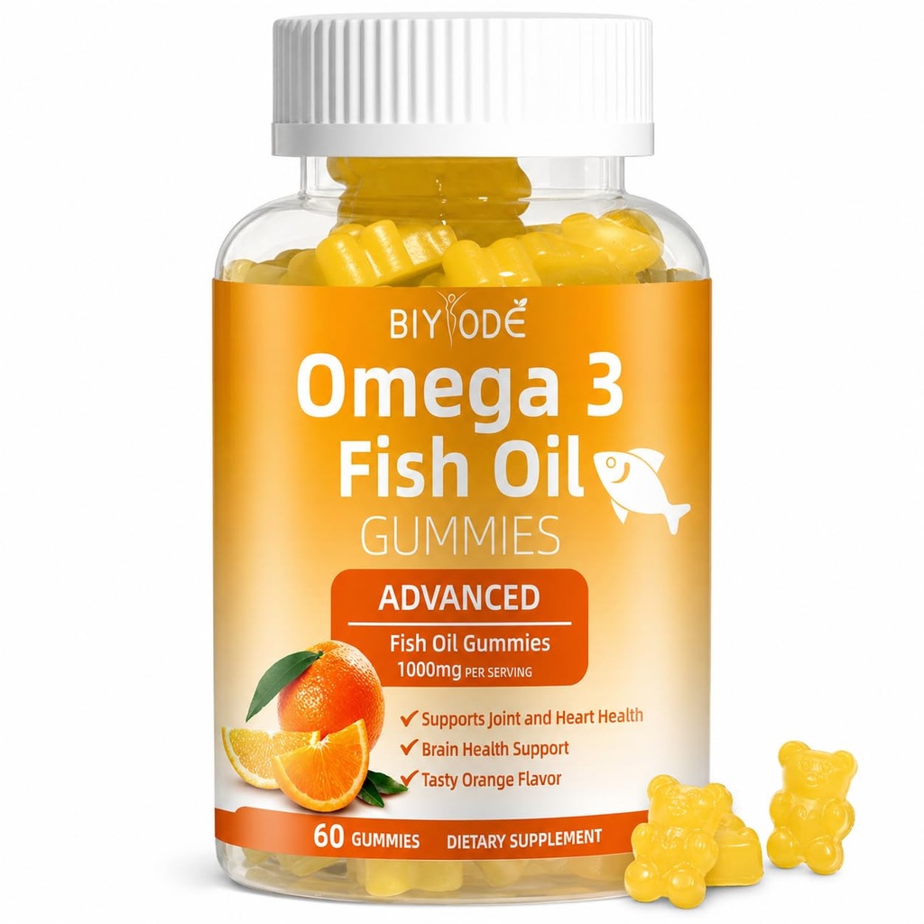 Omega-3 Fish Oil Kosttilskud: Pure 1000mg Omega-3 Gummies Support Heart Joint Eye Brain ImmunHealth 60 Gummies 30 Day Supply