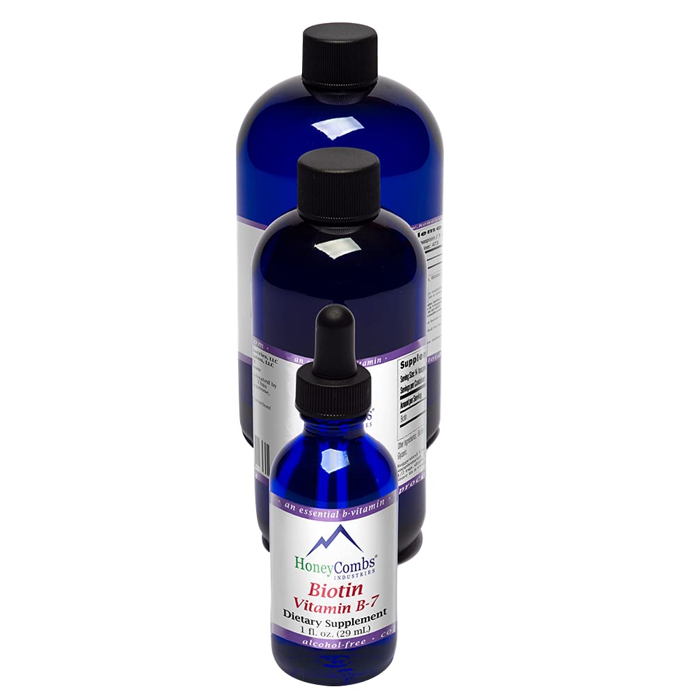 HoneyCombs vitamin B7 (Biotin) Drops - Flydende biotin hår, hud, negle supplement - fordøjelse & hårvitaminer - Alkohol- fri, ikke-GMO Vitamin Væske til sundt hår, hud og negle, 8 Fl Oz.