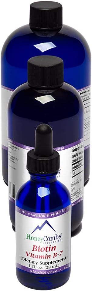 HoneyCombs vitamin B7 (Biotin) Drops - Flydende biotin hår, hud, negle supplement - fordøjelse & hårvitaminer - Alkohol- fri, ikke-GMO Vitamin Væske til sundt hår, hud og negle, 8 Fl Oz.
