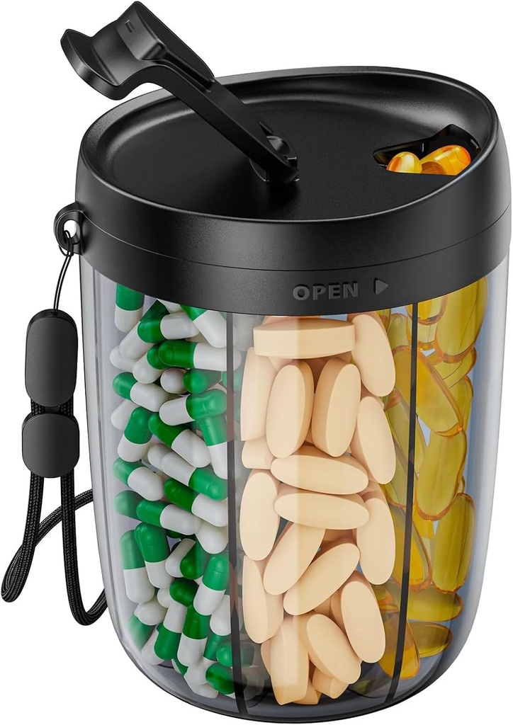 PULIV Stor pilleflaske Organizer, supplement Organizer til Holding 6 Forskellige Vitaminer, Pill Box sag med Anti-Mixing & Wide Åbning Design, Let at hente medicin, Inkluderer 20 Pcs Stick- on etiketter
