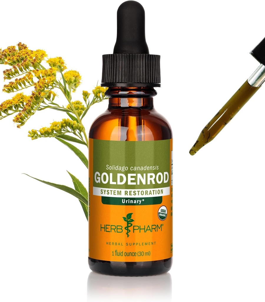 Herb Pharm Certified Organic Goldenrod Liquid Extract for Urinary System Support, 1 Fl Oz (pakke med 1)