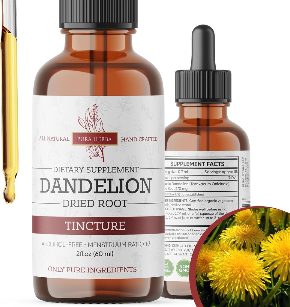 Mælkebøtte Root Tincture 2 oz - Alkohol- Free Herbal Extract - 670 mg per servering - Glycerin-baseret, Vegan, Non- GMO, Ingen tilsat sukker - Mælkebøtte Drops flydende supplement