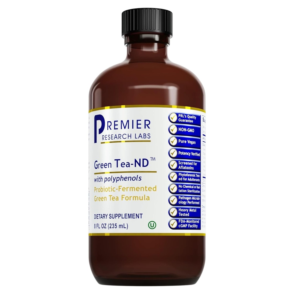Premier Research Labs Green Tea-ND - Probiotisk Fermented Green Tea Extract tillæg med ECGC, Camellia Sinensis Liquid, Supplement Drops til voksne, Vegansk Friendly - 8 Fl Oz flaske