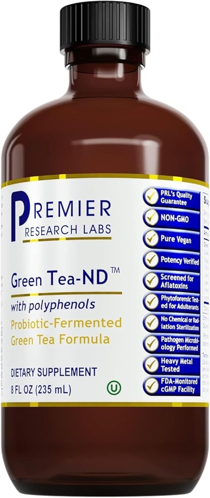 Premier Research Labs Green Tea-ND - Probiotisk Fermented Green Tea Extract tillæg med ECGC, Camellia Sinensis Liquid, Supplement Drops til voksne, Vegansk Friendly - 8 Fl Oz flaske