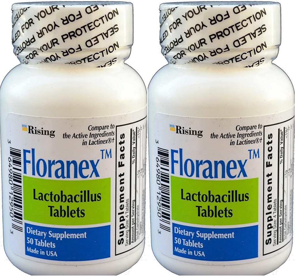 Floranex Probiotic for Colon Health Generic for Lactinex 50 Tablets per Bottle Pack of 2 Total 100 Tablets