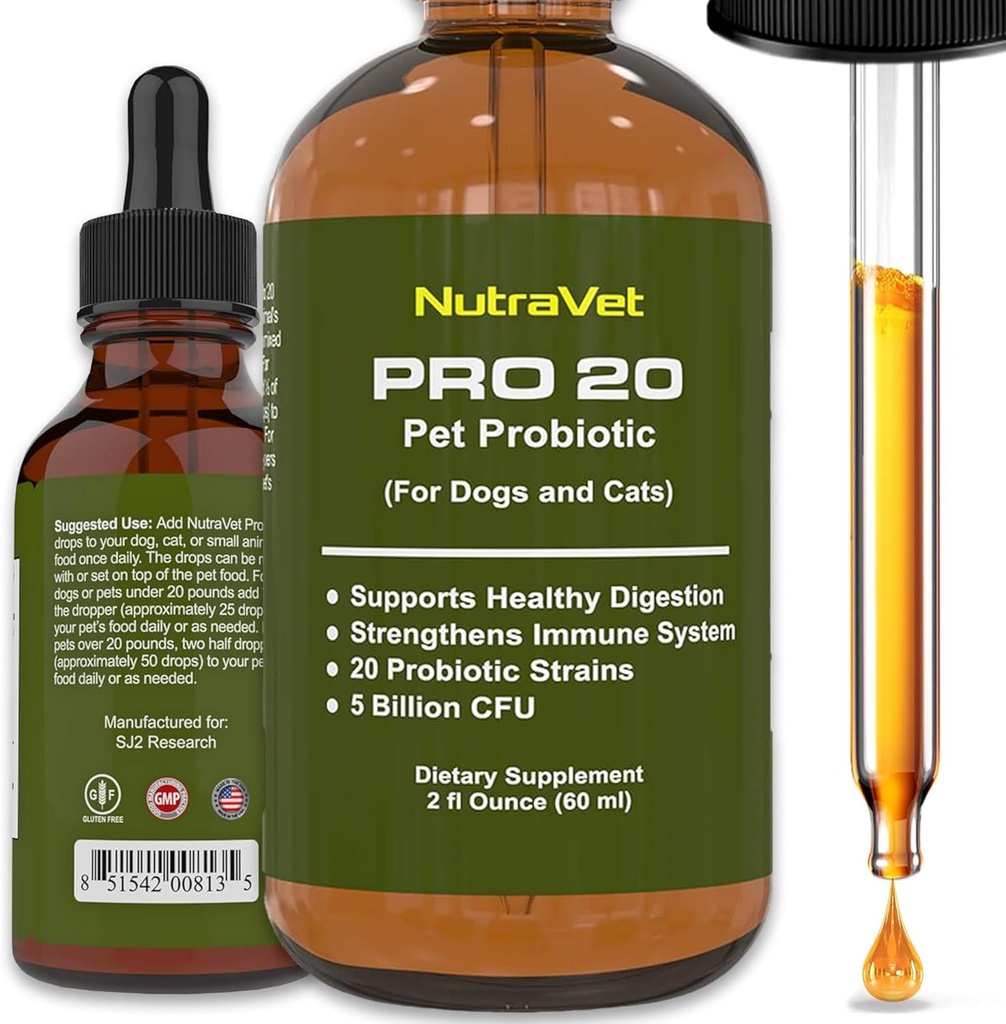 Probiotika til hunde og katte Probiotika - 120 portioner (1 / 2 ml). 100% naturlige fordøjelsesenzymer til gaslindring og sund fordøjelse. Prebiotika via flydende vitaminer til obstipation og læk Gut
