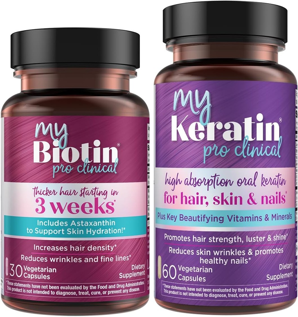 Renhedsprodukter Bundle - MyBiotin ProClinical + MyKeratin Avanceret hårterapi MyBiotin ProClinical (Biotin, MB40X Matrix, Astaxanthin) - MyKeratin (Næste generation Keratin hår, hud & negle)